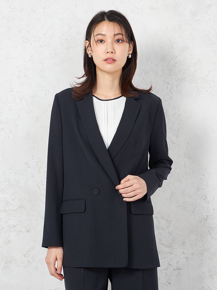 【INDIVI】ウォッシャブルクールツイストダブルジャケット無地【レディース】