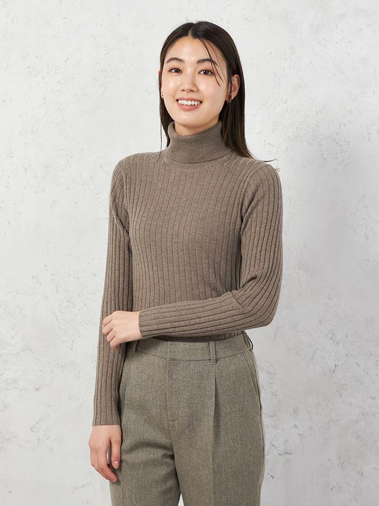 【INDIVI】ワイドリブタートルネックニットウォッシャブルデオドラント無地秋冬【レディース】