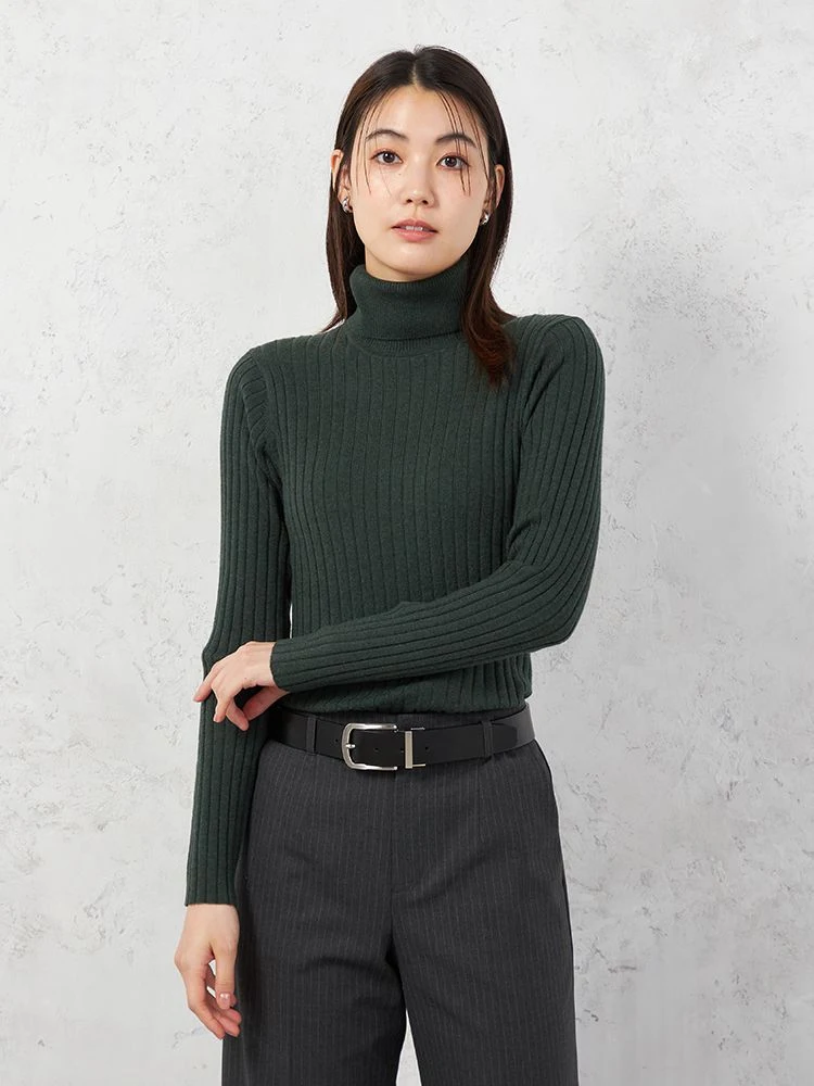 【INDIVI】ワイドリブタートルネックニットウォッシャブルデオドラント無地秋冬【レディース】