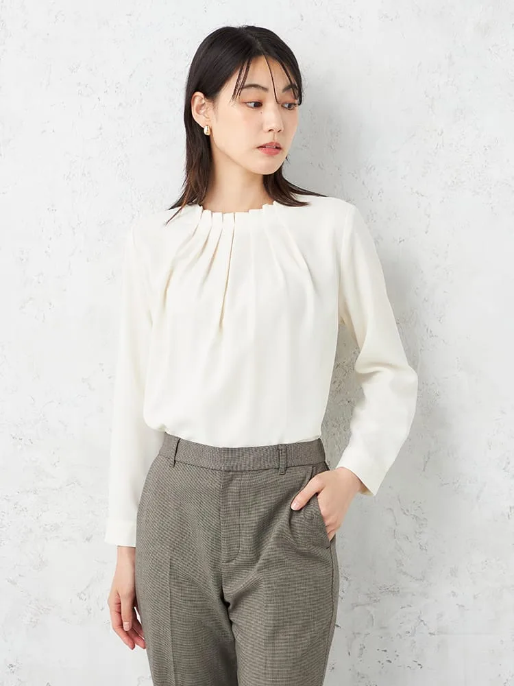 【INDIVI】タックブラウス無地ウォッシャブル秋冬【レディース】