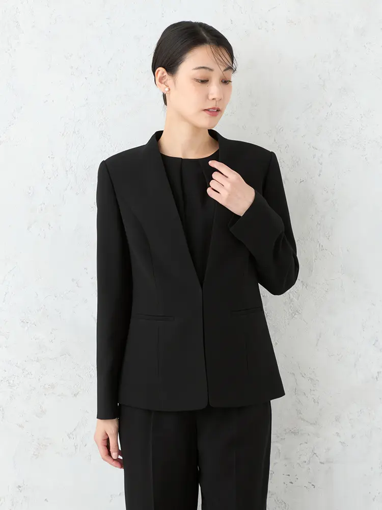 【INDIVILIFE】ノーカラージャケットパンツフォーマル上下ウォッシャブル通年礼服【レディース】