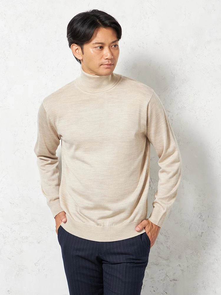 【ウォッシャブル】ニットタートルネックセーター放電抗ピリング無地天竺長袖リッケンバッカー秋冬