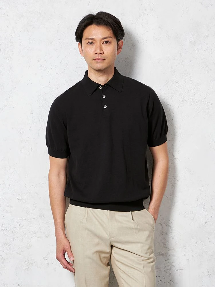 【綿100％】半袖ニットポロシャツレギュラーカラーカジュアルインナー無地リッケンバッカー春夏