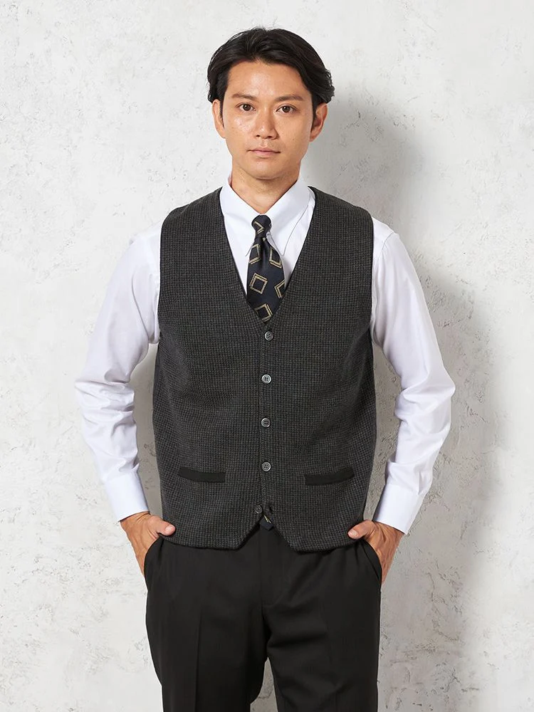 【制電＆抗ピリング】千鳥柄後身キルトベストカジュアルインナー千鳥格子リッケンバッカー秋冬