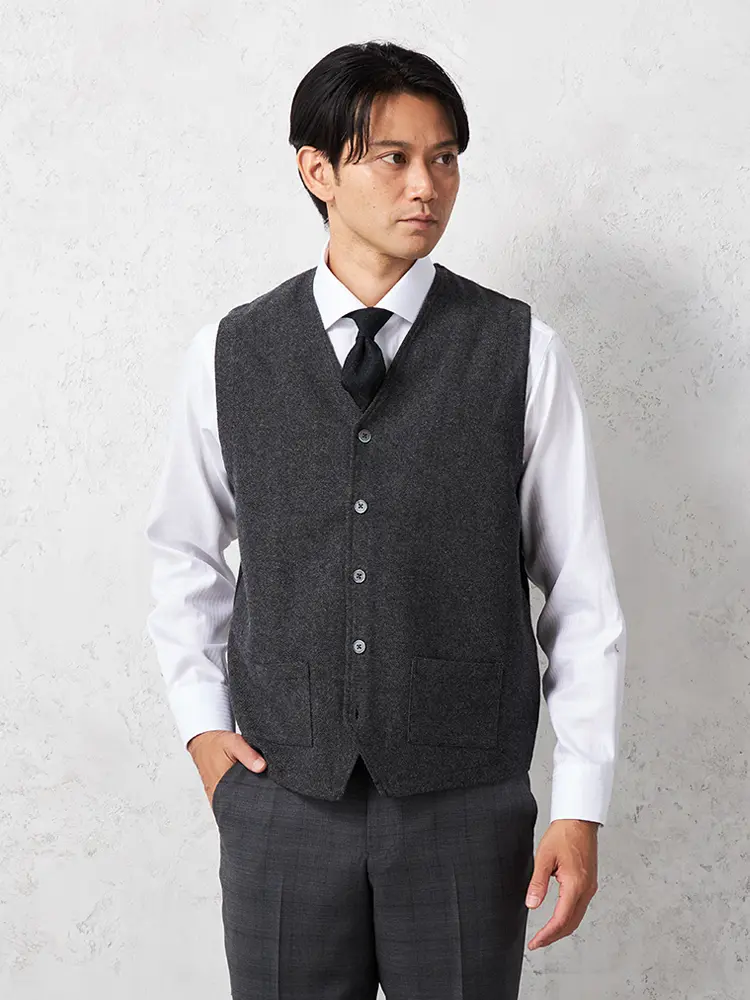 【リッケンバッカーブラック】ツイード裏付きベストカジュアルインナー保温秋冬