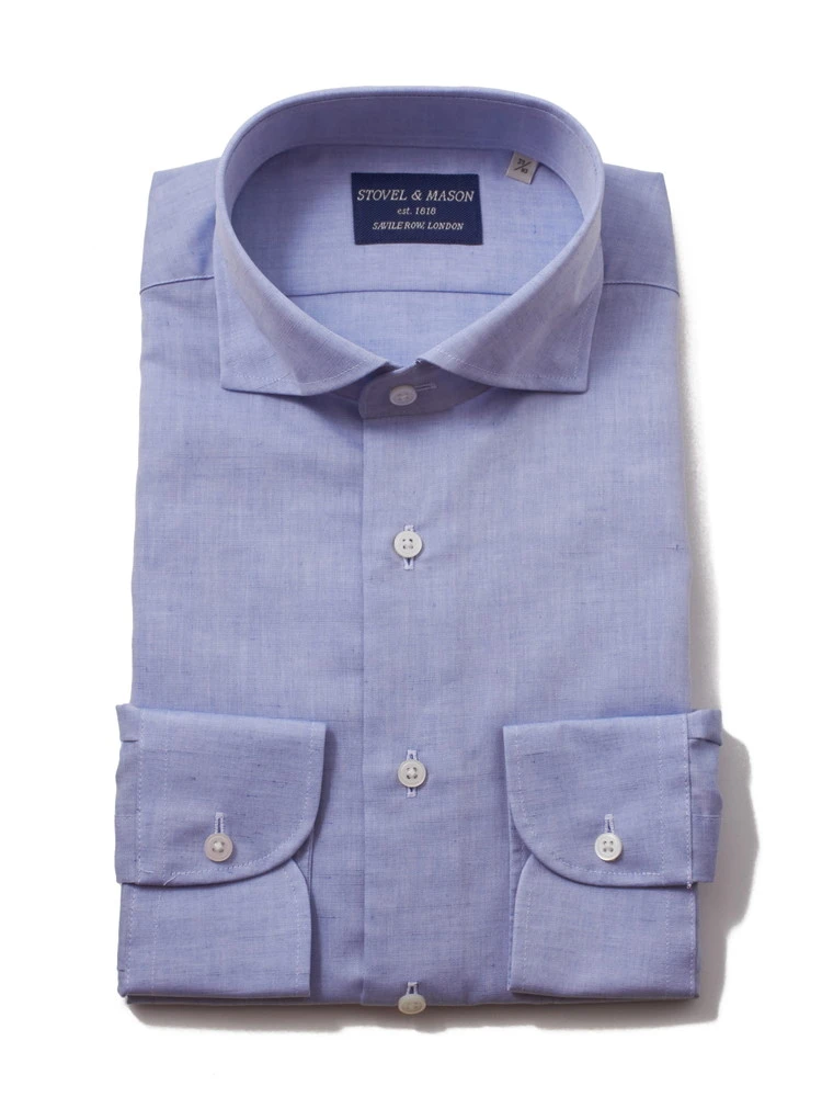 【形態安定】長袖ワイシャツカッタウェイ綿麻無地S＆MBLUELABEL春夏