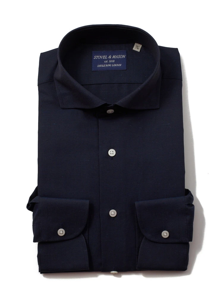 【形態安定】長袖ワイシャツカッタウェイ綿麻無地S＆MBLUELABEL春夏