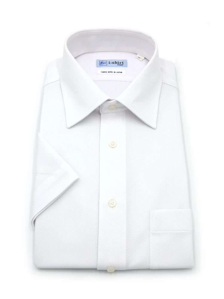 【完全ノーアイロン】半袖アイシャツセミワイド【DRYAIR生地使用】通気性ダイヤ柄ワイシャツi-shirt春夏