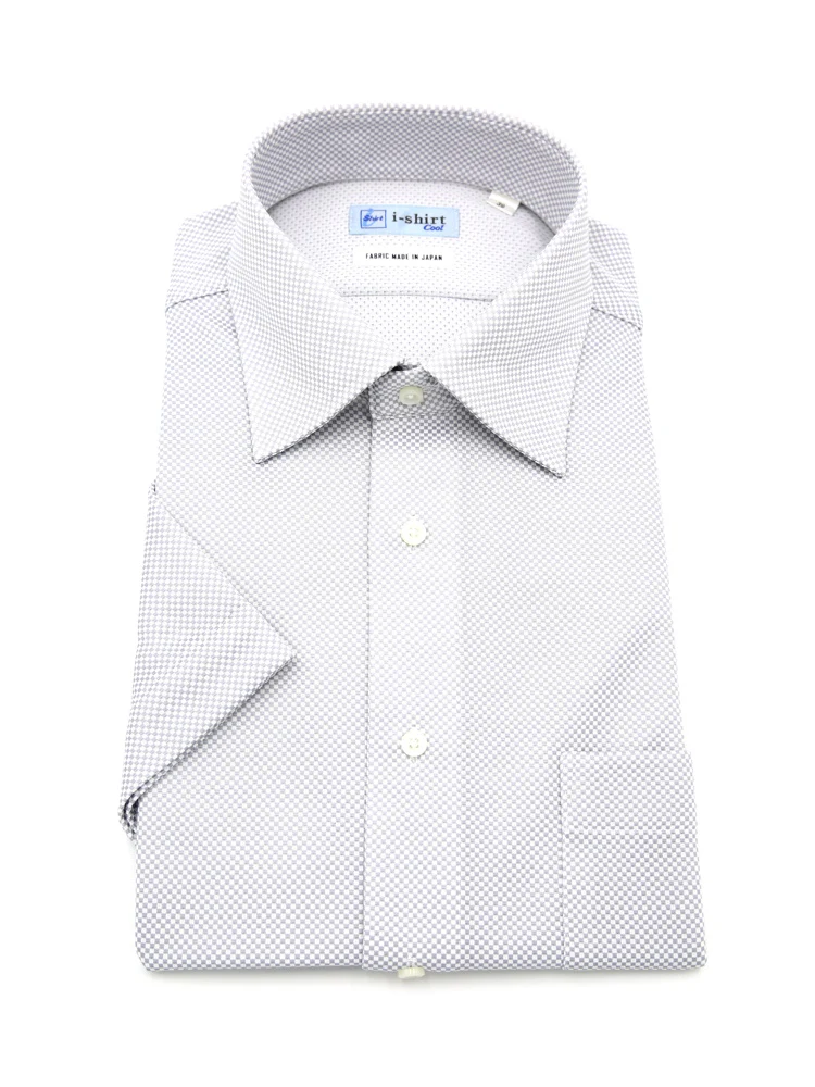 【完全ノーアイロン】半袖アイシャツセミワイド【DRYAIR生地使用】通気性ダイヤ柄ワイシャツi-shirt春夏