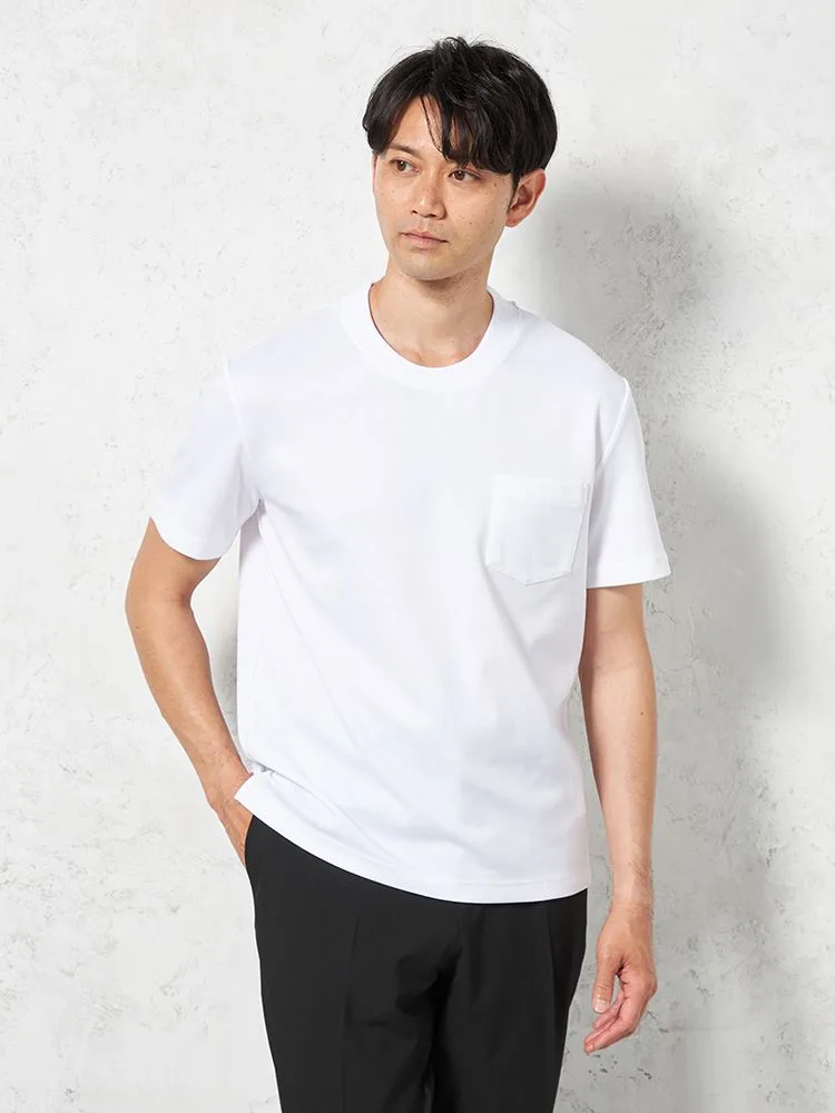 【吸湿冷感】完全ノーアイロン半袖アイTシャツスロープネック無地i-shirt春夏