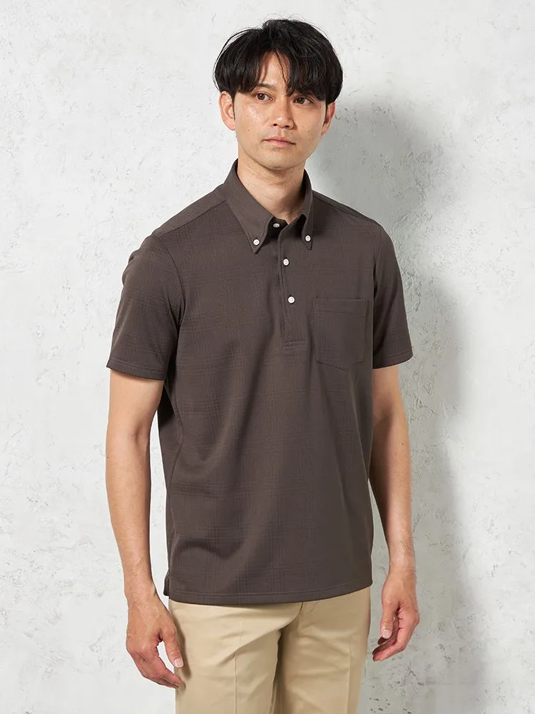 【吸湿冷感】完全ノーアイロン半袖アイポロシャツボタンダウンチェックi-shirt春夏