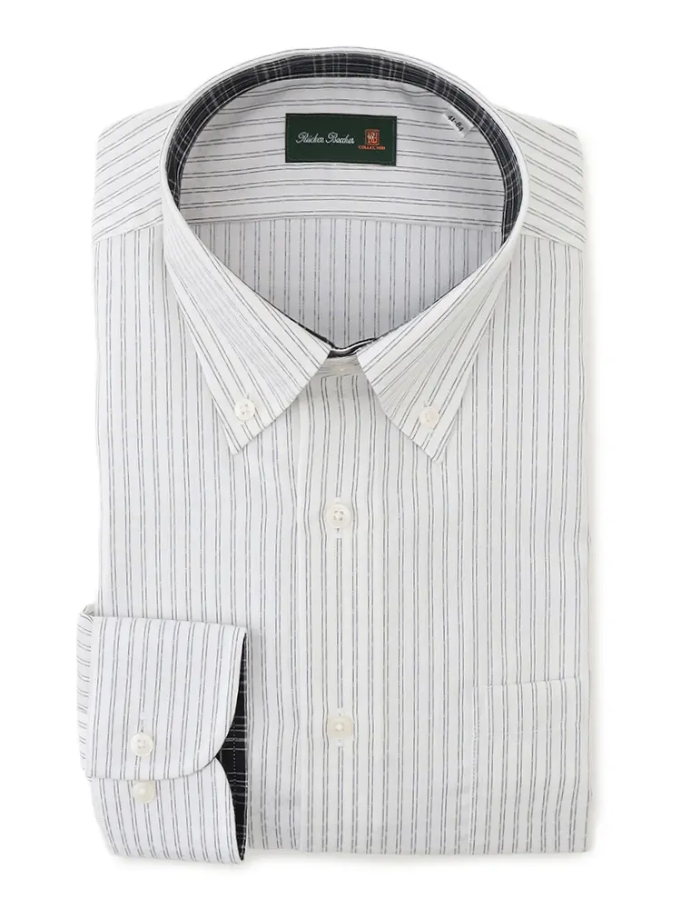 【リッケンバッカー】綿100％ネビロン加工ストライプボタンダウン長袖Ｙシャツ抗菌加工防臭加工ストレッチ形態安定通年