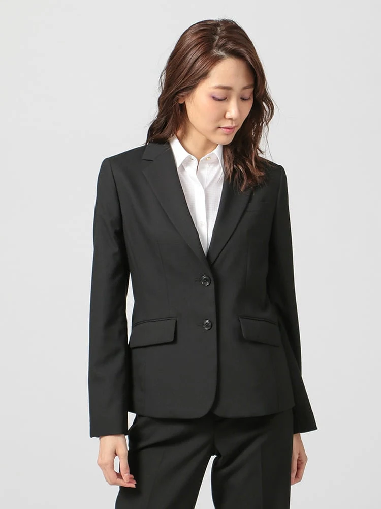 【ウォッシャブル】ジャケット2つボタンストレッチSOFFICEブラック無地通年【レディース】