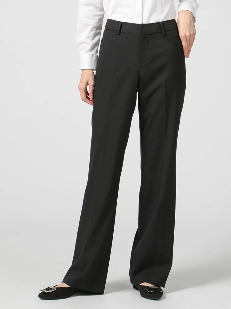 【ウォッシャブル】ウィメンズフルレングスパンツストレッチSOFFICEブラック無地通年【レディース】
