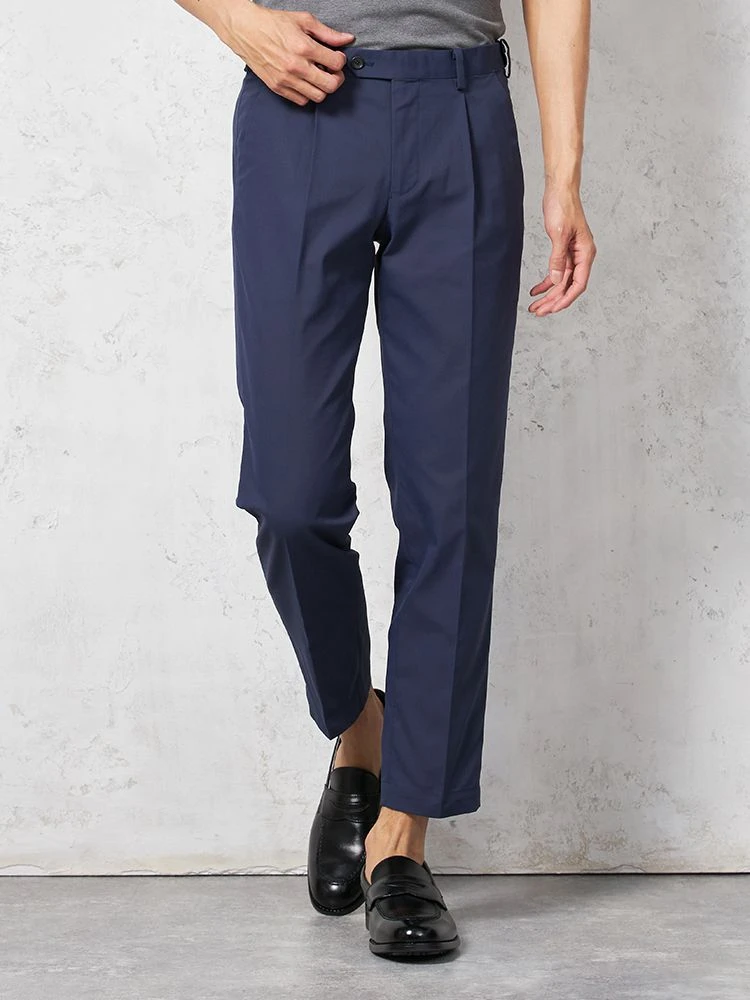 【サスビズｘRENU】パンツチノパンワンタック軽量防シワ（ハンドアイロン）ウエスト伸縮無地春夏