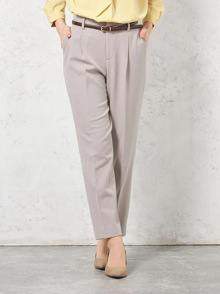 【ウォッシャブル】テーパードパンツ裏起毛2WAYストレッチワンタック無地秋冬【レディース】