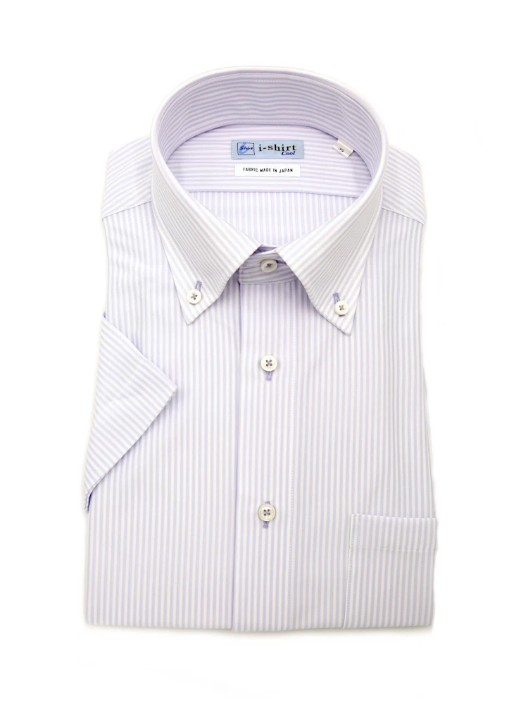 【完全ノーアイロン】半袖アイシャツボタンダウン【バイオセンサークール生地使用】高通気冷感ストライプワイシャツi-shirt春夏
