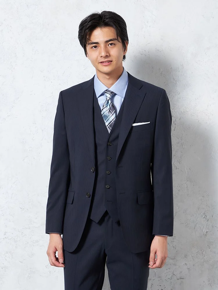 【ウール100%】スリーピーススーツ2つボタンマルラーネシャドウストライプS＆MBLUELABEL