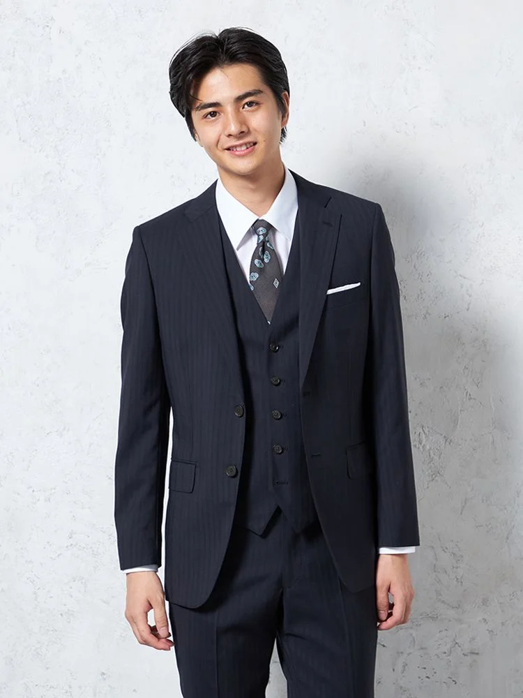 【ウール100%】スリーピーススーツ2つボタンアンジェリコシャドウストライプS＆MBLUELABEL