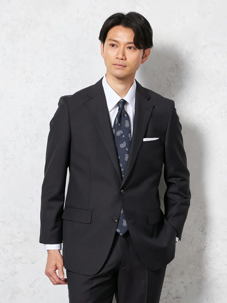 【イタリア製高級生地使用(ゼニア)】スーツ2つボタンウール100％シャドウストライプSTOVEL&MASON