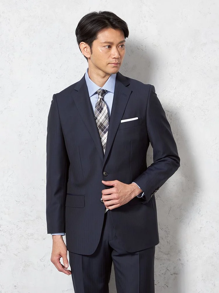 【イタリア製高級生地使用(ゼニア)】スーツ2つボタンウール100％シャドウストライプSTOVEL&MASON
