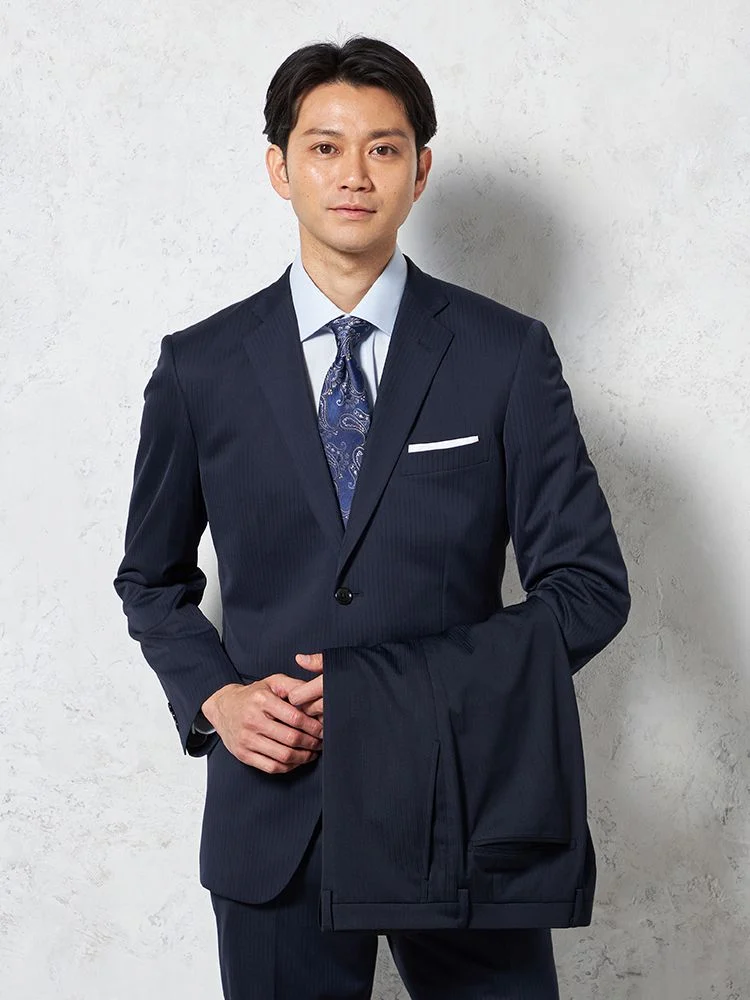 【ライトフィール】スーツ2つボタンツーパンツ上下ウォッシャブル軽量ブルーシャドウストライプTANITA-タニタ-春夏