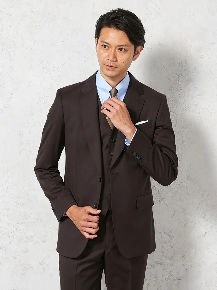 【ウール100%】スリーピーススーツ2つボタン【REDA】イタリアインポート素材無地RUCKENBACCHAR秋冬