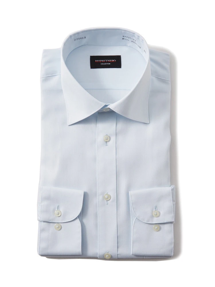 【形態安定】長袖ワイシャツセミワイドヘリンボンnero通年【スリムデザイン】