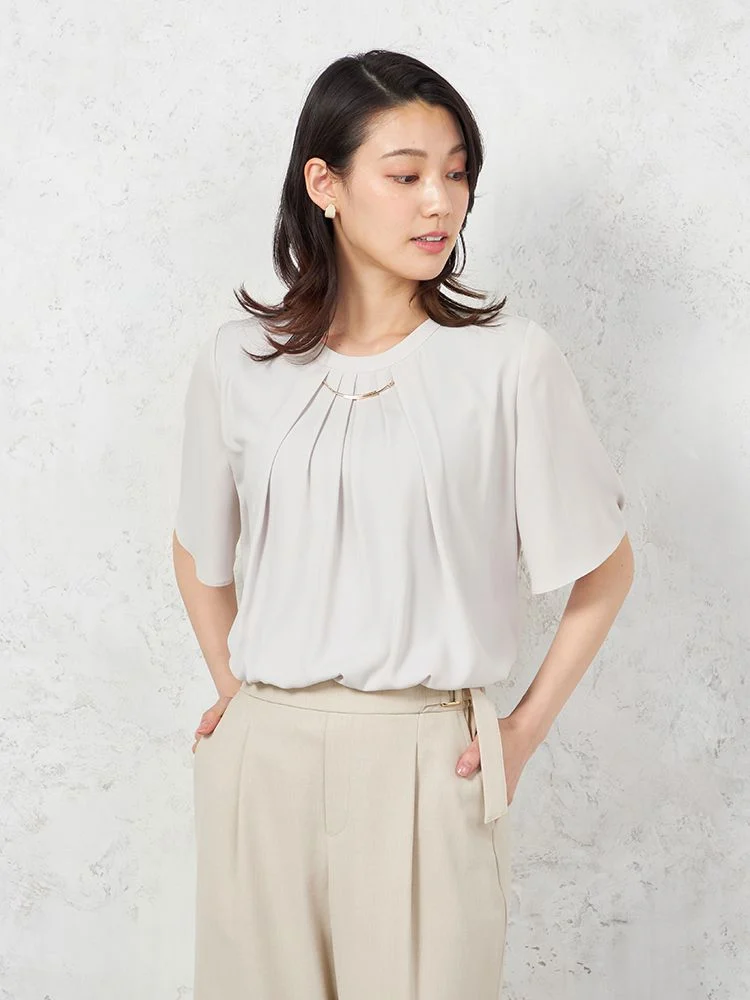 【ウォッシャブル】5分袖2WAYバー取り外しブラウスUVカット透けにくい無地SOFFICE春夏【レディース】