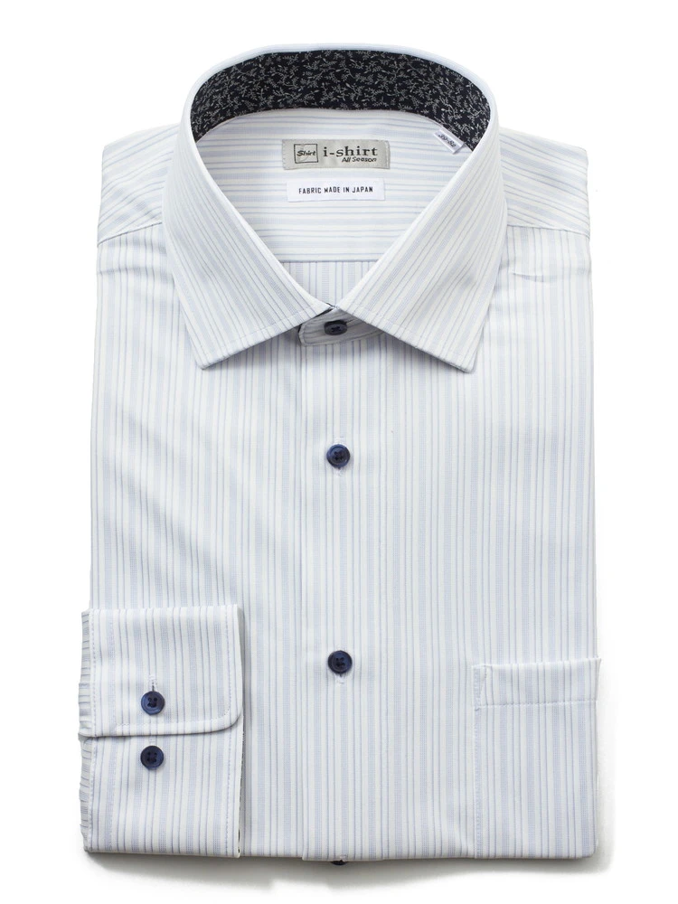 【完全ノーアイロン】長袖アイシャツセミワイドストライプワイシャツi-shirt通年