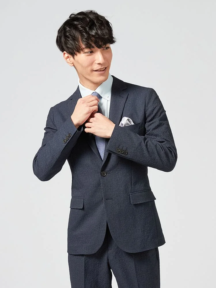 【上下ウォッシャブル】スーツ2つボタン軽量表地ストレッチ素材ワンタック織柄無地nero【i-Suit-アイスーツ-】春夏【スリムデザイン】