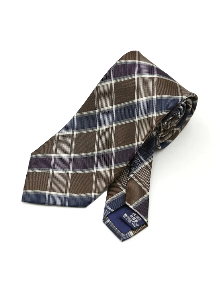 【シルク100%】ネクタイレギュラーインディゴ調ジャガードチェックリッケンバッカー秋冬