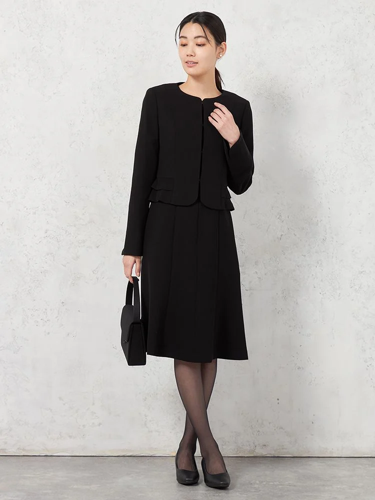 【即納】【WEB限定フォーマル】ティアードジャケットアンサンブルジャケット/ワンピース黒無地通年礼服【レディース】