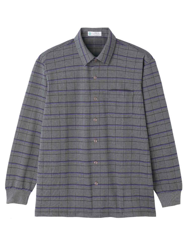 【前開き】【着やすい】綿混斜め釦ホールニットシャツ２／紳士用／メンズ／シニア／高齢者／名前記入欄付／胸ポケット／お出かけ／介護／ギフト／プレゼント【CF】