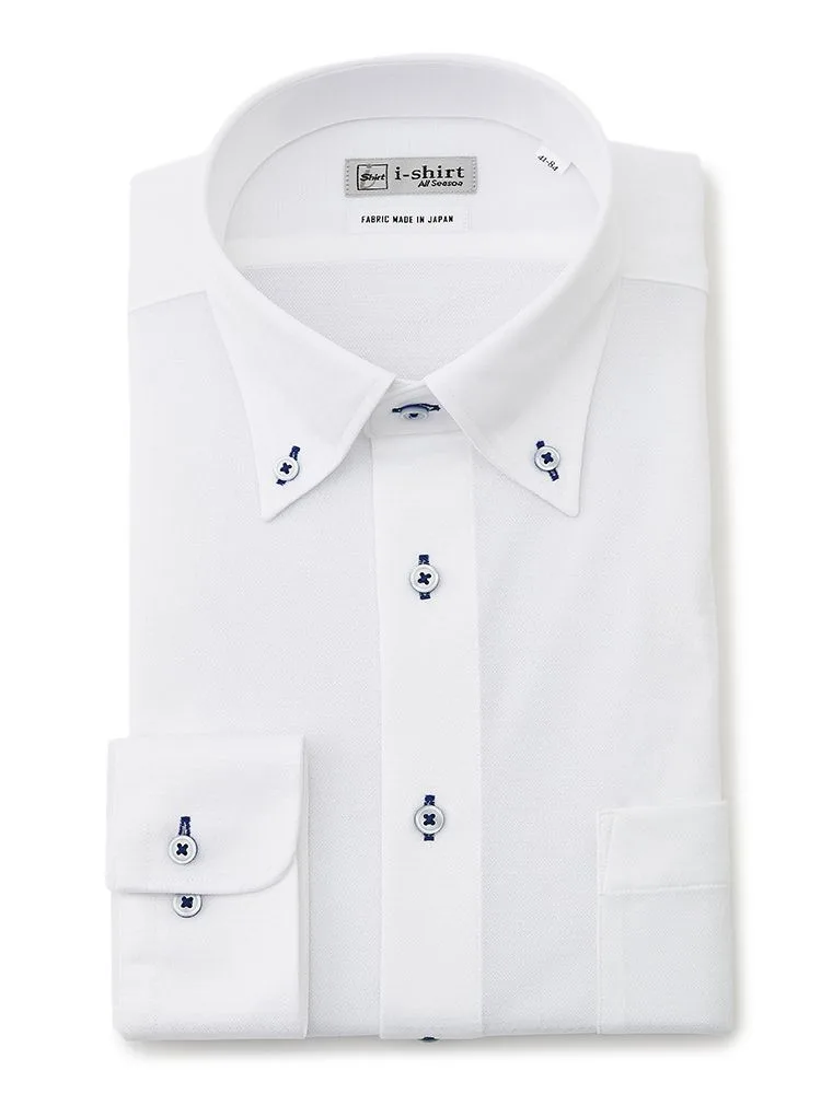 【形態安定】アイシャツ 長袖ワイシャツ ボタンダウン 織柄無地 i-shirt 通年