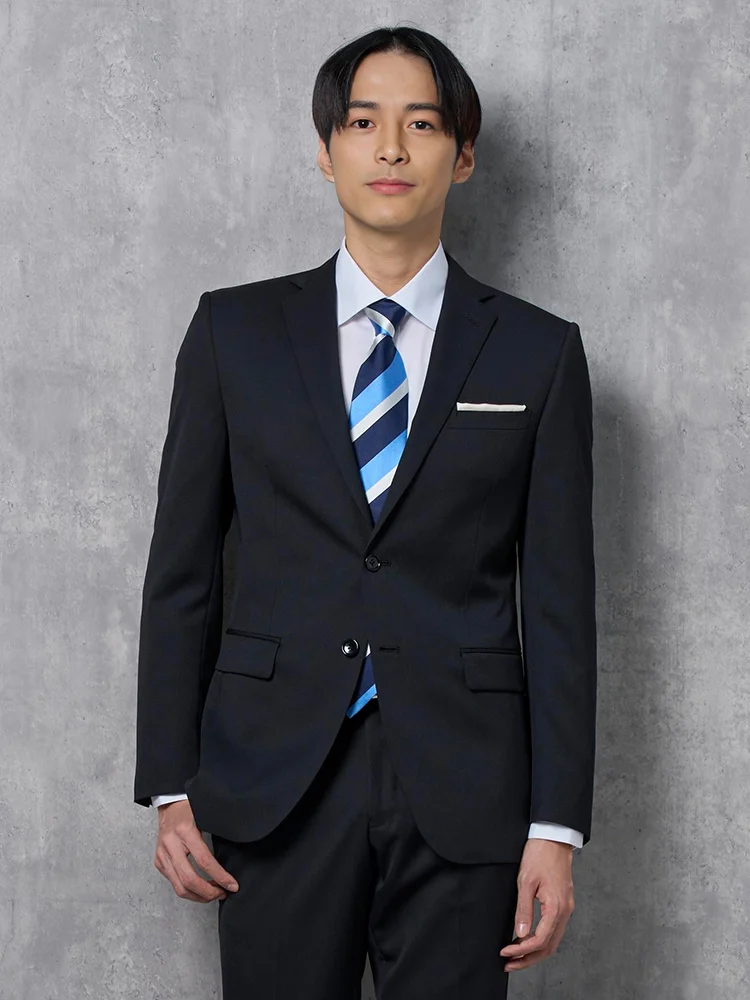 【パンツウォッシャブル】2つボタン スーツ ブラック 無地 リクルート／就活対応 RESPECT NERO 通年【定番】【スリムデザイン】