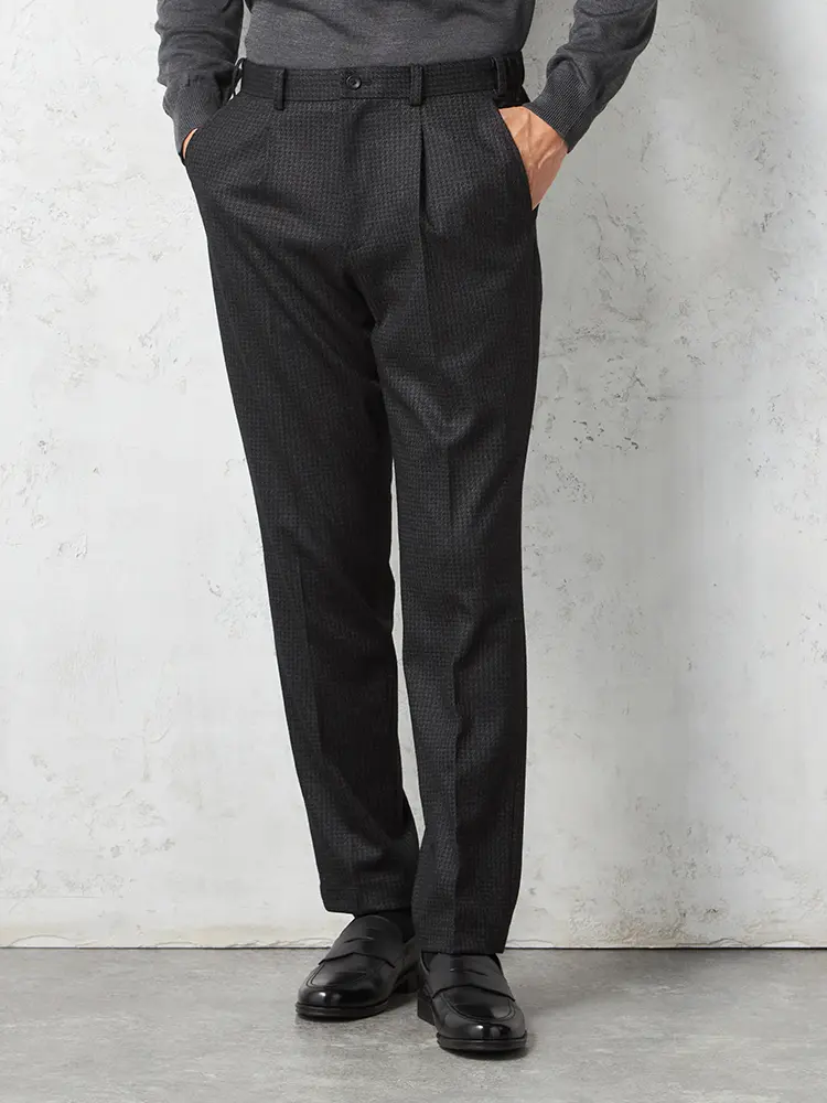 【リッケンバッカーブラック】 ウールジャージセットアップ パンツ  千鳥格子  上下ウォッシャブル  ワンタック 秋冬