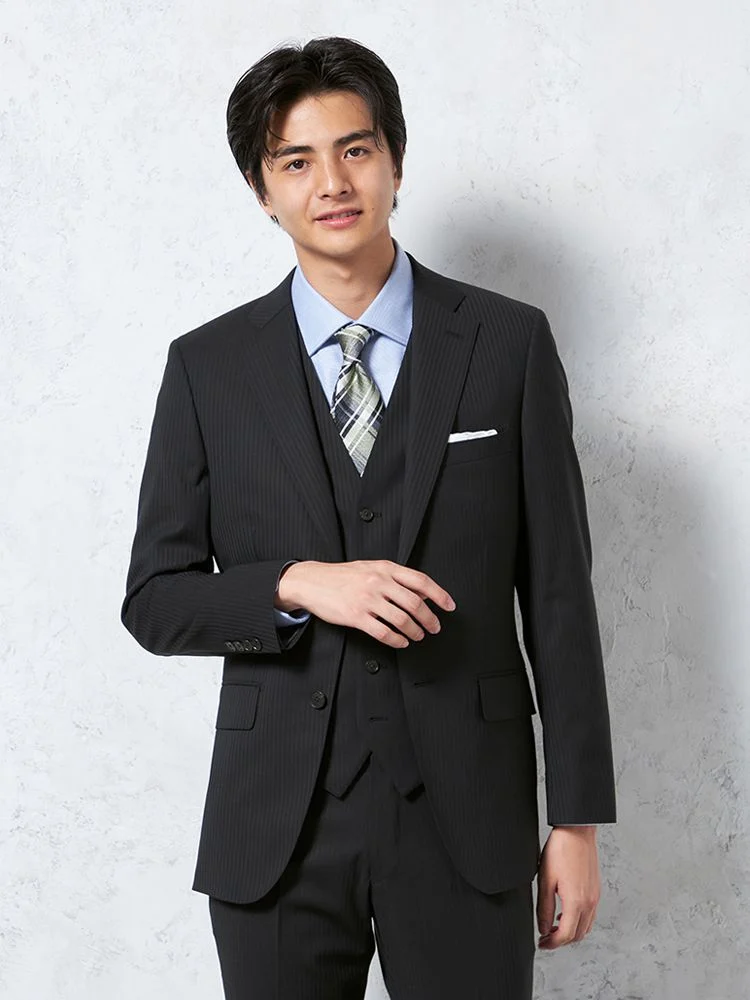 【ウール100%】スリーピーススーツ 2つボタン マルラーネ シャドウストライプ S＆M BLUE LABEL