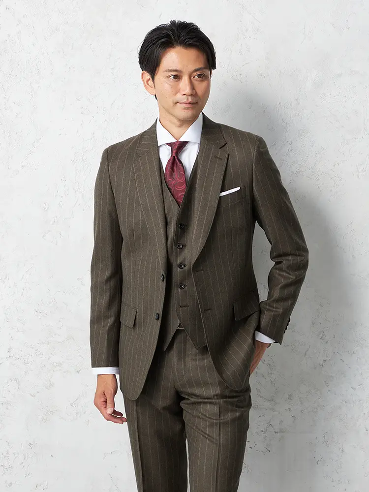 【リッケンバッカーホワイト】 ジョンフォスター スーツ 2つボタン ストライプ ノータック  秋冬