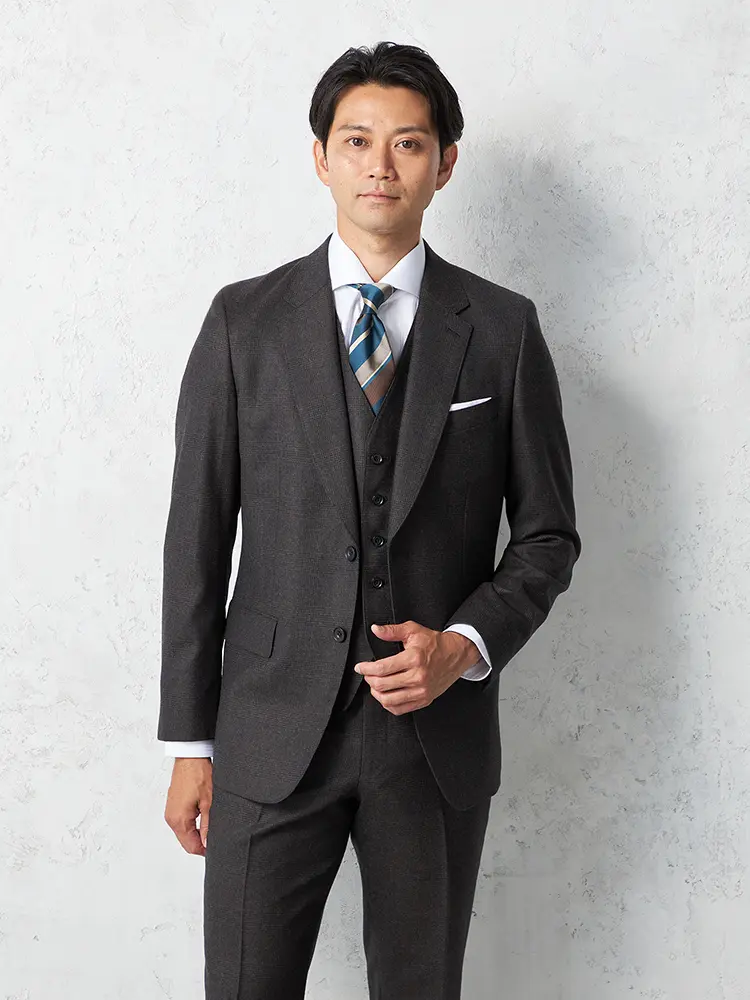 【リッケンバッカーホワイト】 ジョンフォスター スーツ 2つボタン チェック ノータック  秋冬